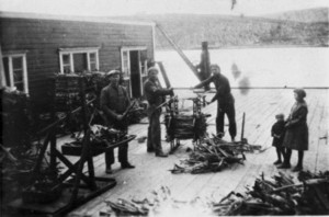 Torrfiskpressing Aarsatherbruket i Kjollefjord ar  1935  