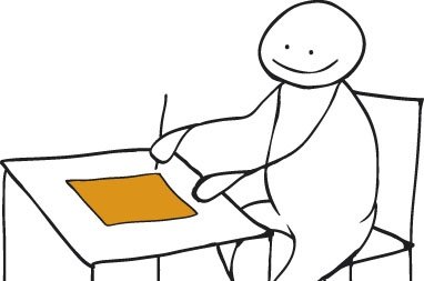 Tegning av person som sitter ved et skrivebord