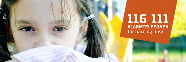 Reklamebanner for Alarmtelefonen for barn og unge.