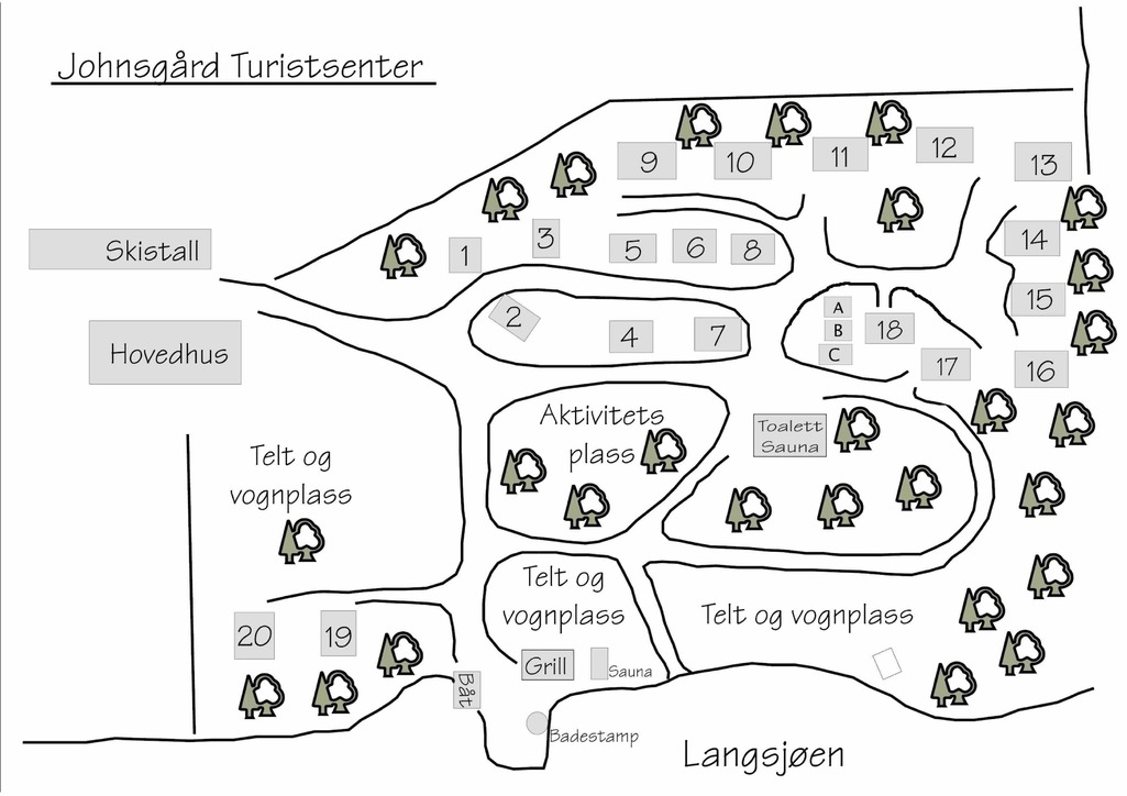 Johnsgård Turistsenter oversiktskart