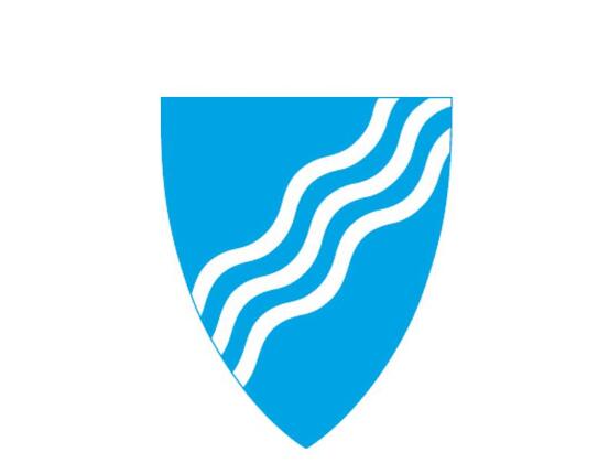 Modum kommune logo - blå bakgrunn med tre elver