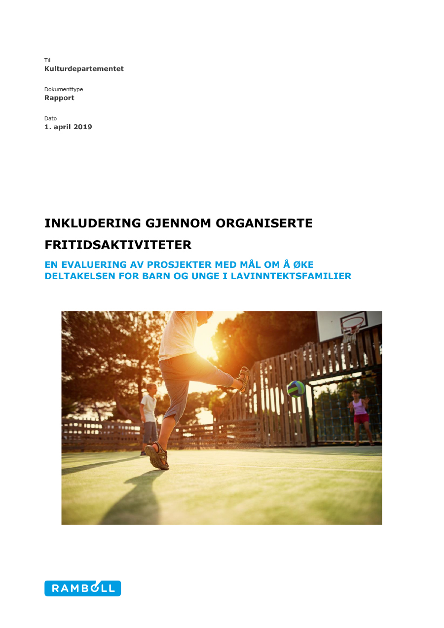 Omslagsbilde til rapporten Inkludering gjennom organiserte fritidsaktiviteter
