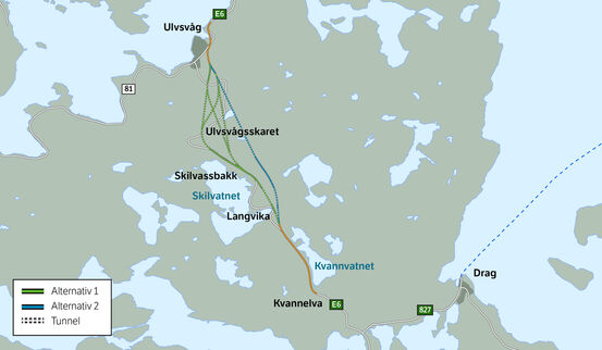 Statens vegvesen går videre med to mulige hovedkorridorer for ny E6 til Ulvsvåg.