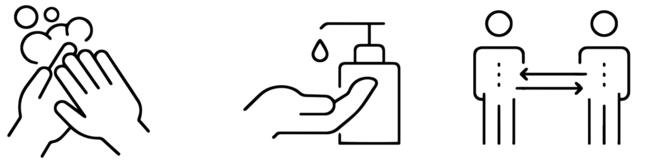 illustrasjon over at ein må halde ein meters avstand, vaskehender for å hindra smittespreiing.