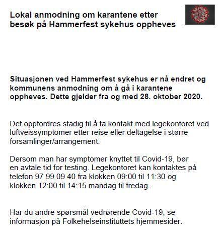 bilde opphev lokal karantene etter sykehusbesøk