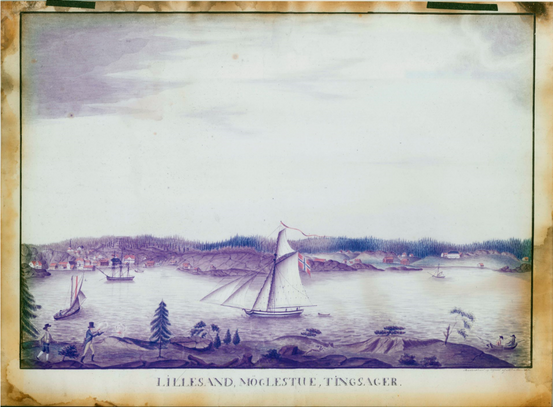Prospekt av Lillesand og omegn ca 1823 av Mogens Moe