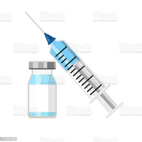 Closeup Syringe with a Coronavirus vaccine. Injection of the vaccine from Covid-2019. Isolated vector illustration.