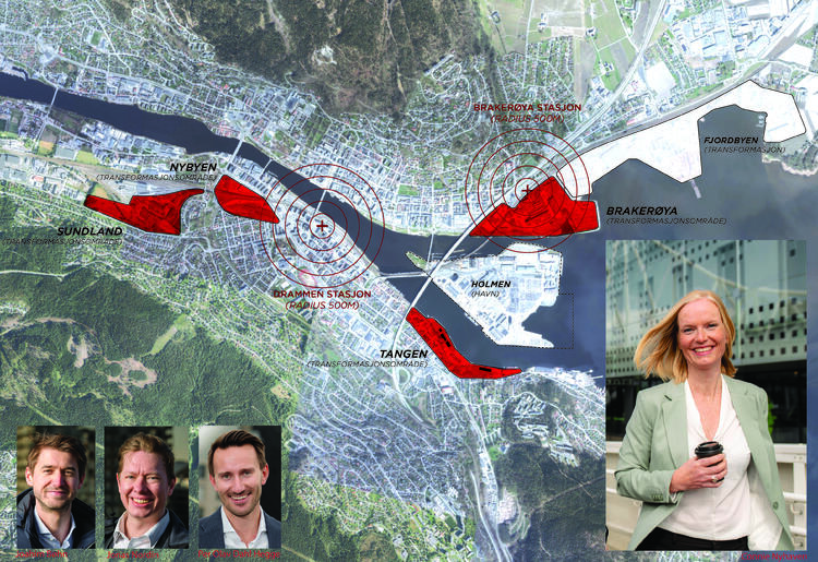 Bane NOR Eiendom er involvert i mange transformasjonsprosjekter i Drammensområdet. (Ill.: Dyrvik arkitekter/Bane Nor Eiendom, foto: Norge i bilder)