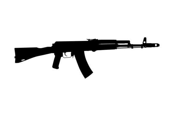 Assault rifle icon of AK-74M Shadow silhouette of gun isolated on background
