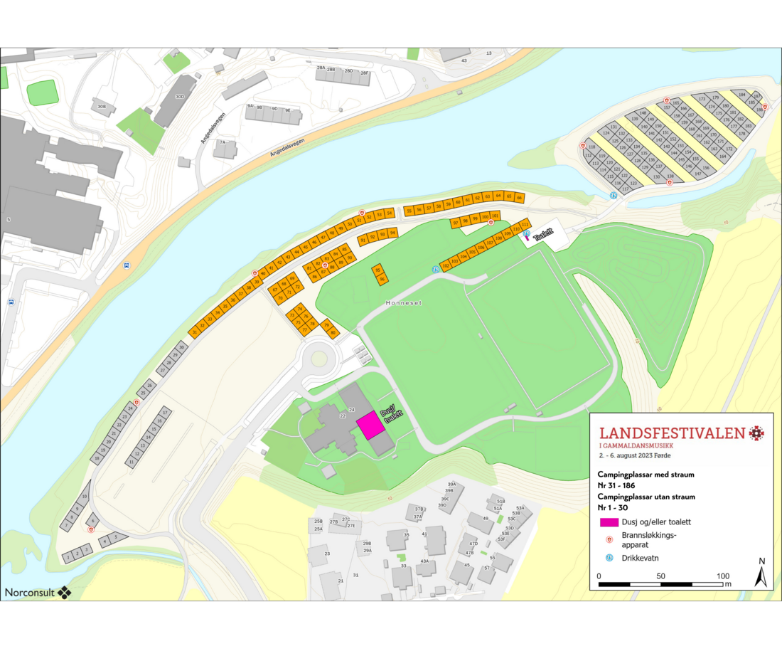Oversiktskart for campingplass i Førde 2023