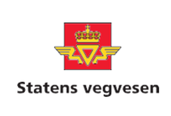 Logo til Statens vegvesen, rød bakgrunn med gule symboler