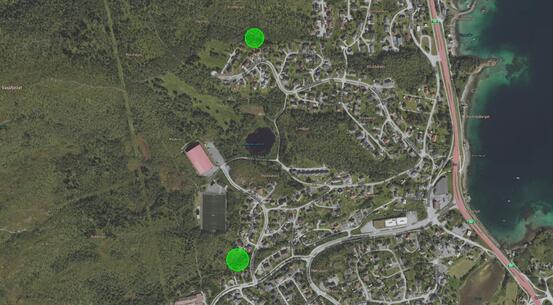 Bildet viser hvor tomtene ligger der kommunen skal utføre skjødselstiltak i egen skog.