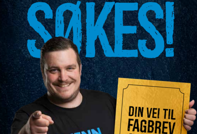 Bildet illustrerer en mann som holder plakat med teksten "menn søkes"