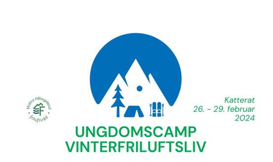 Logo med fjell, tre og telt. Midtre Hålogaland Friluftsråd