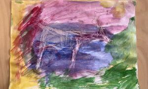 Reinsdyr malet på papir med forskjellige farger