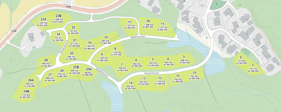 Kart over boligtomter til salgs på Høygård 2