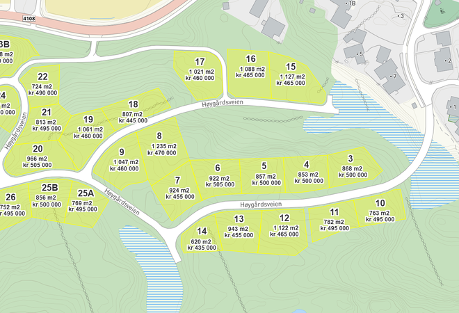 Kart over boligtomter til salgs på Høygård 2