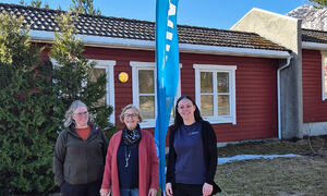 Tone Ellingsen, Ann Irene Sæter og Britt Kristoffersen Løksa ute ved Tysfjord Turistsenter