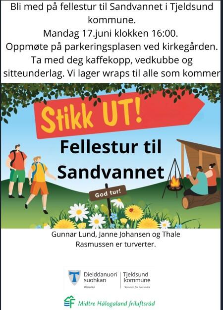 Plakat med samme tekst som i artikkelen. Pluss tegning av mennesker ved gapahuk med bål.