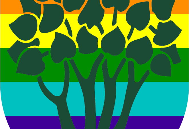 Kommunevåpenet for Farsund i regnbuefarger