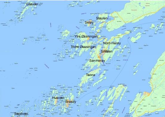 Kart over kretser i Herøy kommune i Nordland.