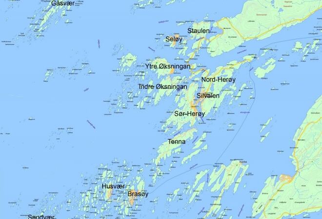 Kart over kretser i Herøy kommune i Nordland.