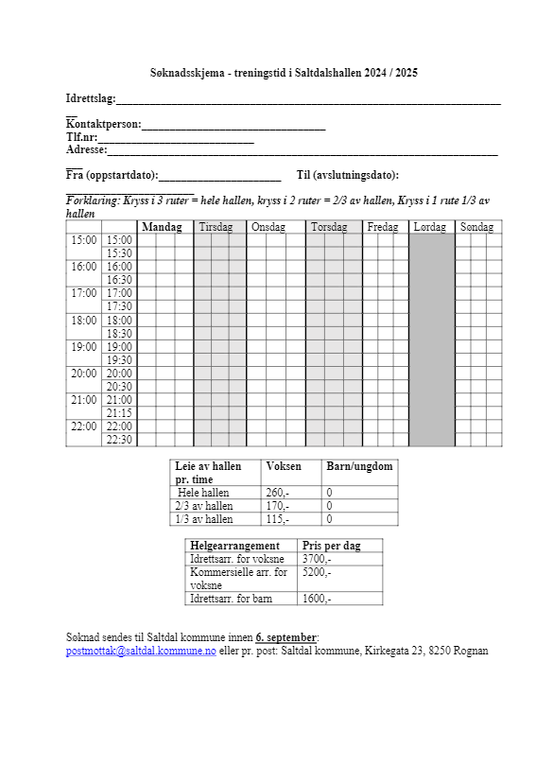 Treningstimer Saltdalshallen