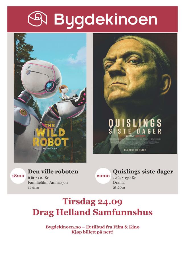 Plakat Bygdekino Drag sept 2024