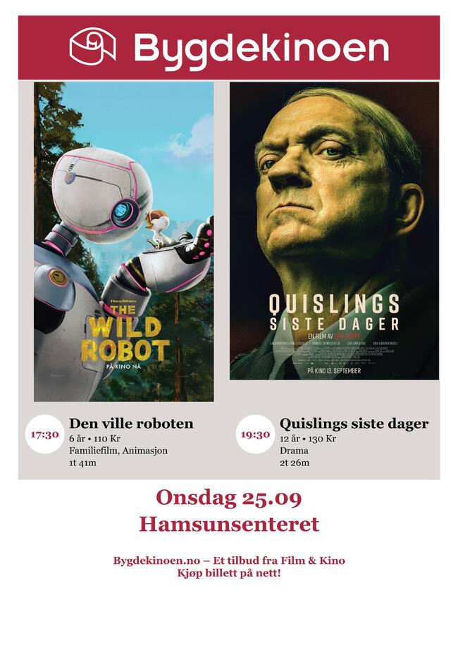 Plakat Bygdekino Oppeid sept 2024