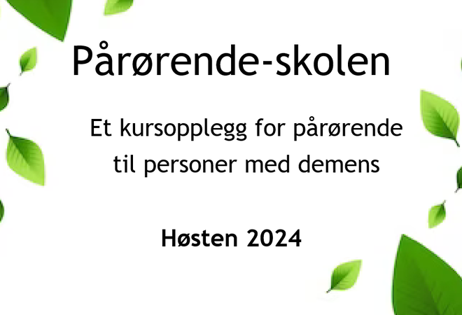 Tekst på hvit bakgrunn med grønne blader