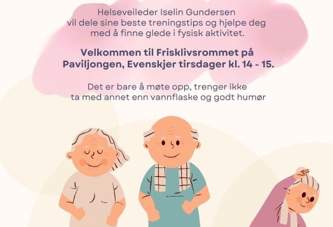 Plakat med mennesker som trener, og samme tekst som i artikkelen.