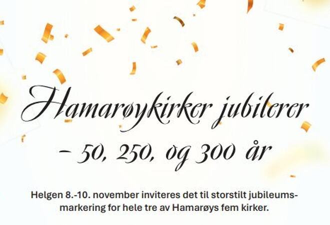 Plakat Hamarøykirker jubilerer med gulle konfetti på