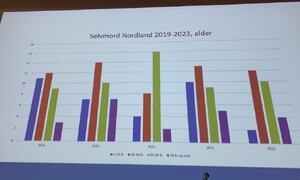 Stor skjermen med statistikk Selvmord i Nordland 2019-2023 alder