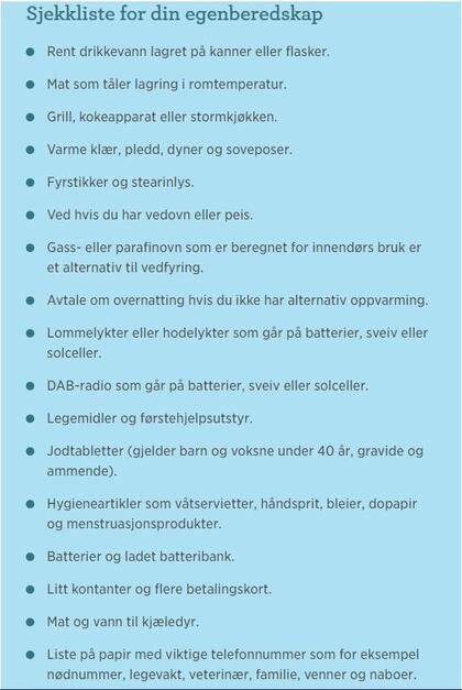 Sjekkliste for din egenberedskap