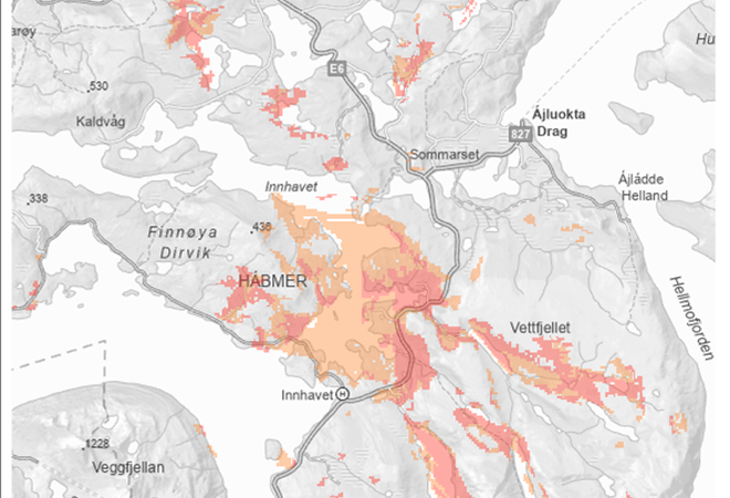 Kart over område på Drag og Innhavet hvor Telenor skal ha arbeidet