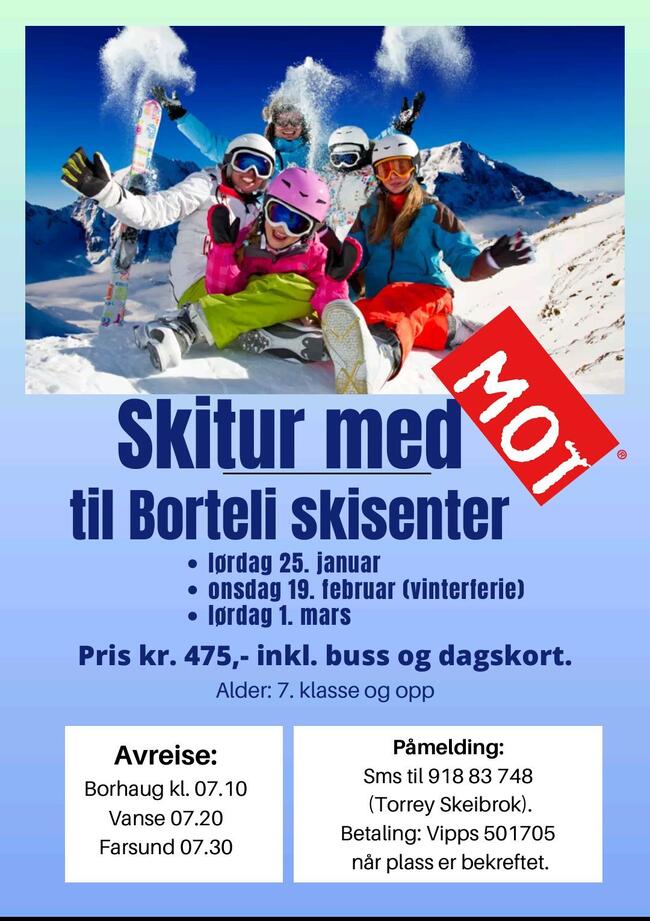 Bilde av ungdommer på Skitur med tekst som gjengis i artikkelen