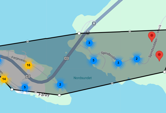 kart over berørt område for stenging av vann