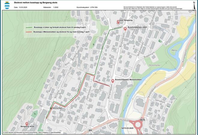 På grunn av arbeidene som pågår på Bergseng, må vi flytte et busstopp og endre gangtrasé for elever ved Bergseng skole.