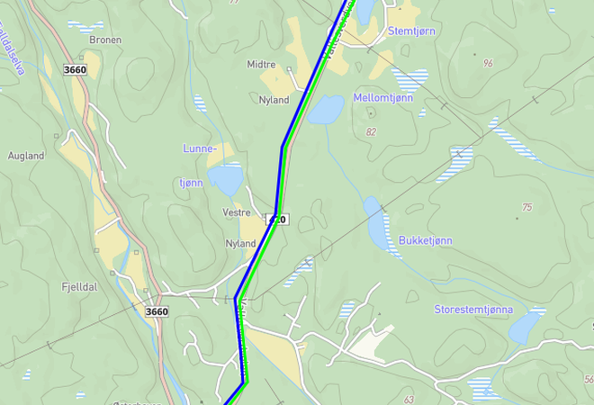 Kart over vann -og avløp på Kjerlingland - Fjelldal
