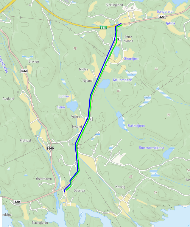 Kart over vann -og avløp på Kjerlingland - Fjelldal