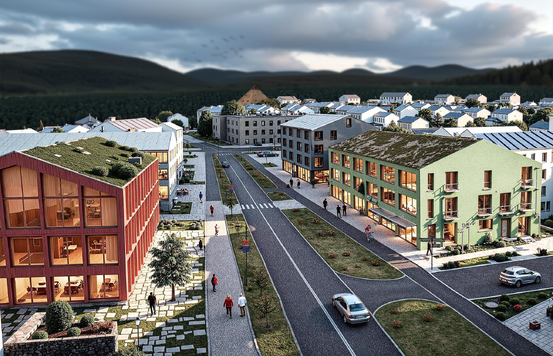 Masse byggninger i bysentrum