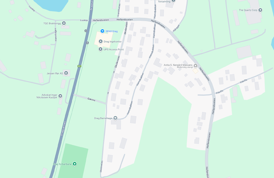 Kart over område ved Drag barnehage og Drag skole