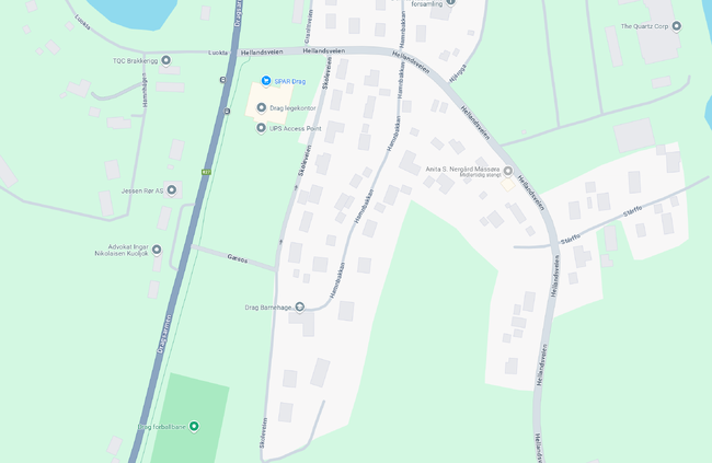 Kart over område ved Drag barnehage og Drag skole