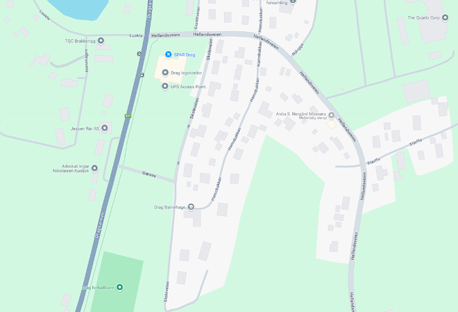 Kart over område ved Drag barnehage og Drag skole