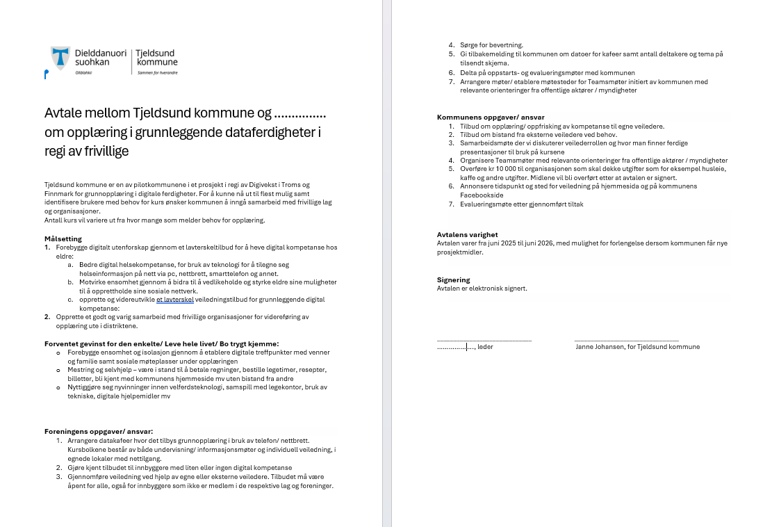 Avtale mellom Tjeldsund kommune og foreninger