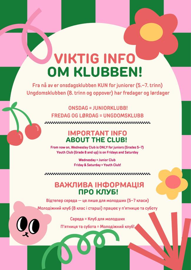 Nye åpningstider junior og ungdomsklubb