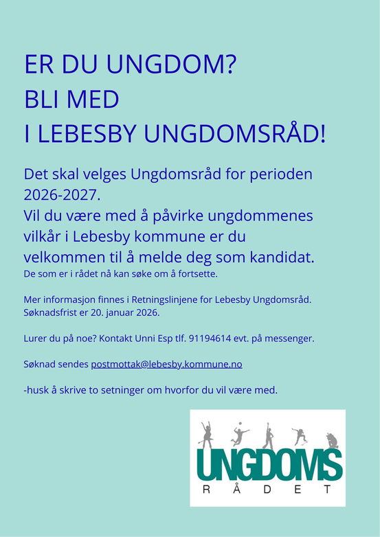 Vil du være med i Lebesby ungdomsråd? Vil du være med i Lebesby ungdomsråd?