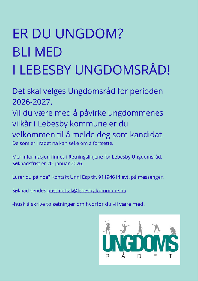 Vil du være med i Lebesby ungdomsråd? Vil du være med i Lebesby ungdomsråd?