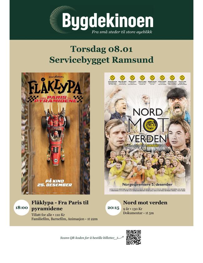 Plakat som viser filmene Flåklypa og Nord mot verden