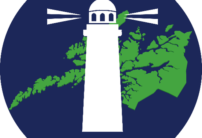 Logo med tegning av fyrlykt